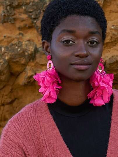 Petal Charm Drop Earrings Hot Pink Earrings Pink Earrings Pink