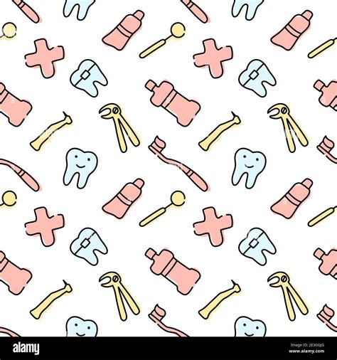 Dental Care Orthodontics Seamless Pattern With Line Icons Dentist