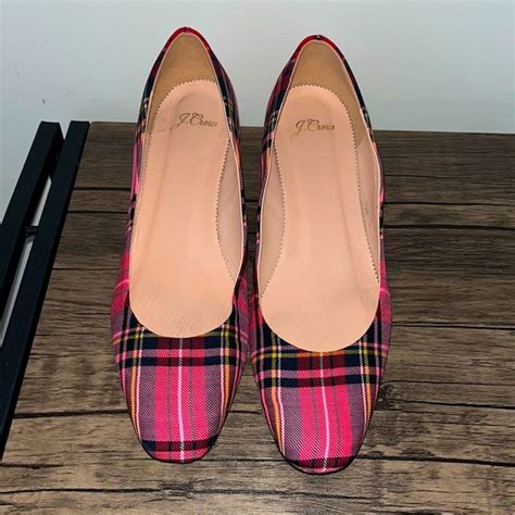 J Crew Shoes Jcrew Pink And Red Plaid Low Heel Pump Poshmark