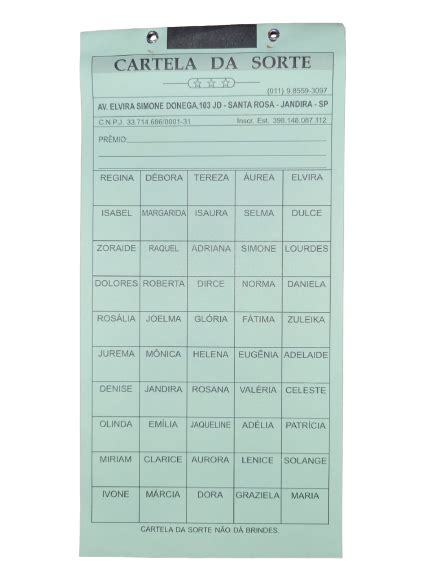 Cartela De Rifa Nomes Pacote Unidades