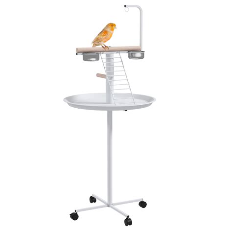 Pawhut Bird Stand Parrot Stand With Wheels Perches Stainless Steel