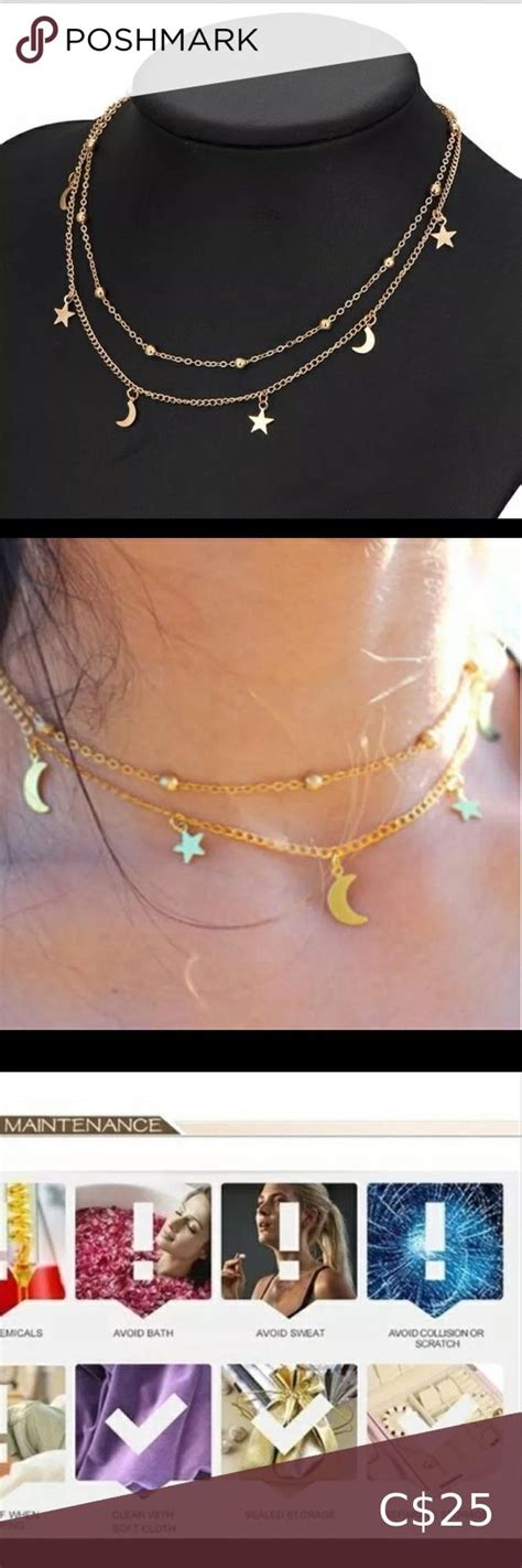 Gold Plated Double Layer Star And Moon Necklace Star And Moon Necklace Moon Necklace Womens