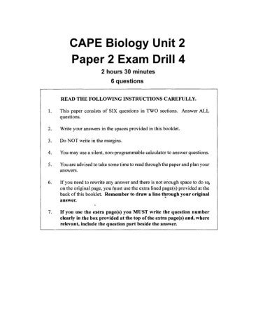 Cape Biology Unit Paper Exam Drill