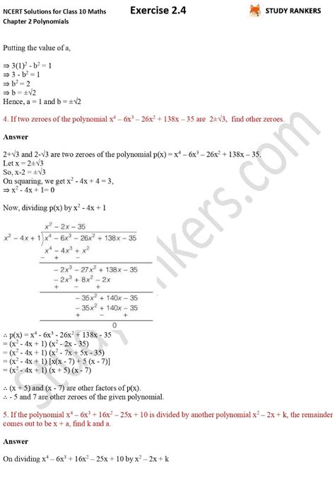 Ncert Solutions For Class Maths Chapter Polynomials Exercise