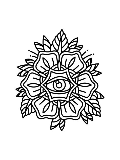 Blackwork Tattoo Flash All Seeing Eye With Flower Sacred Geometry