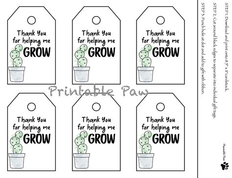 Thanks For Helping Me Grow Free Printable Tag