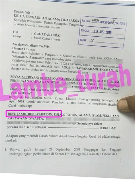 Detail Contoh Surat Kuasa Gugatan Cerai Koleksi Nomer