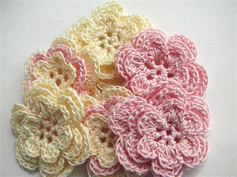 Crochet Flower Appliques Three Layer Thread Flowers