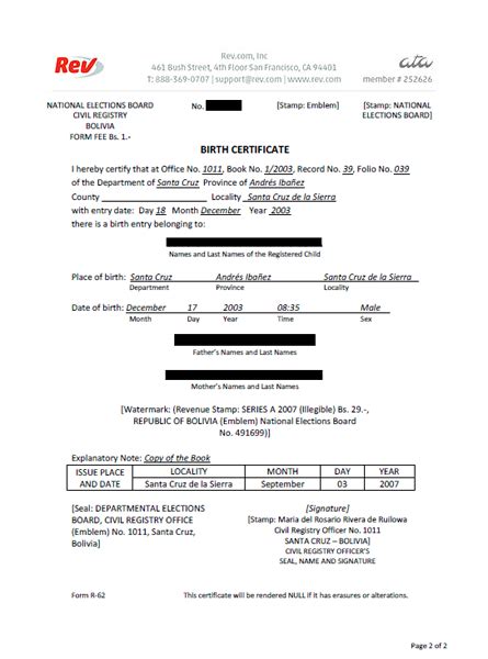 Birth Certificate Translation Template Uscis Templates Regarding