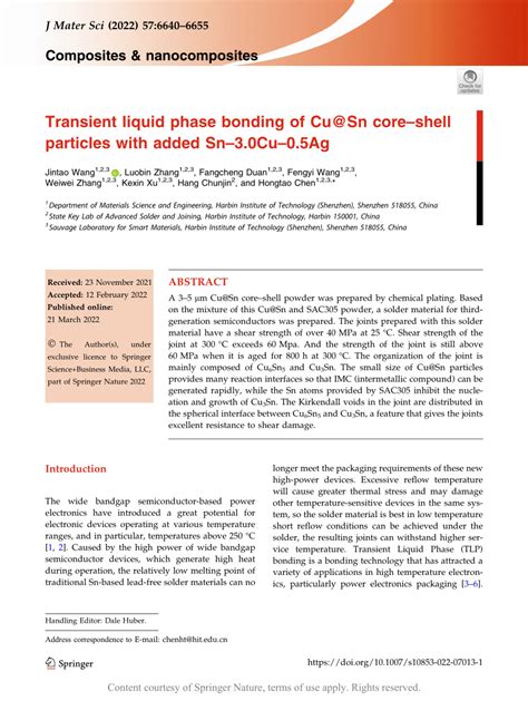 Transient Liquid Phase Bonding Of Cusn Coreshell Particles With Added