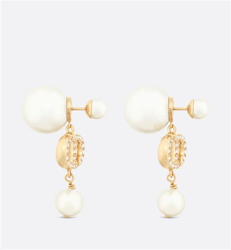 Dior Tribales Earrings Gold Finish Metal White Resin Pearls And White Crystals Dior