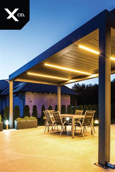 Aluminum Pergola With Rotating Aluminum Blades And Integrated Lighting