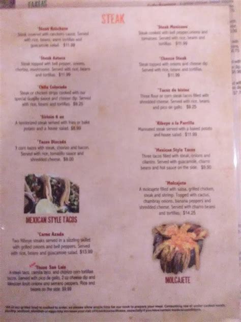 Menu At Mi Pueblito Mexican Restaurant Parsons 425 E Main St