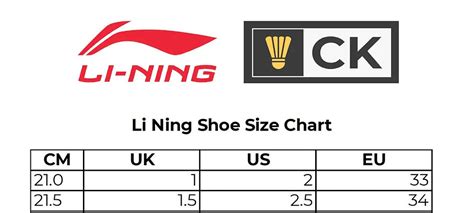 Li Ning Badminton Shoe Size Chart