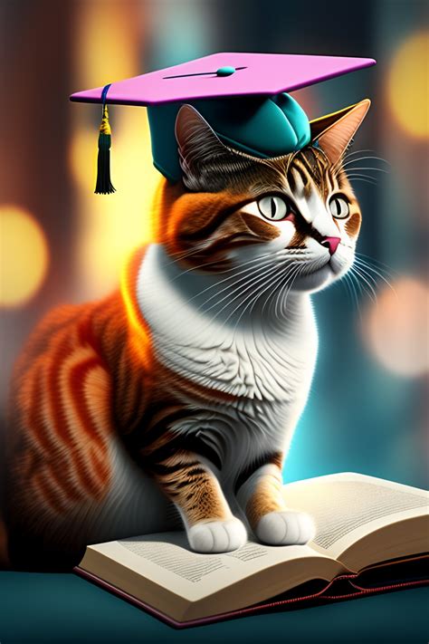 Lexica Cat Study Graduation Hat Book Anime Cartoon Animation