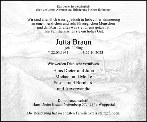 Traueranzeigen Von Jutta Braun Trauer In NRW De