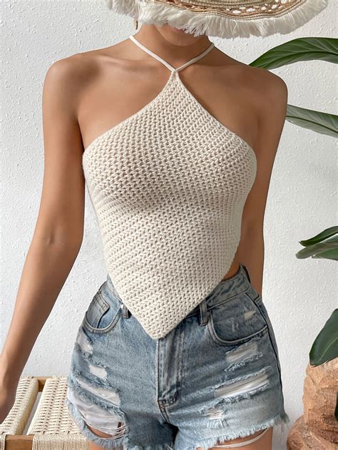 SHEIN VCAY Hanky Hem Backless Halter Top SHEIN USA