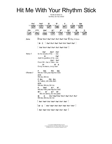 Hit Me With Your Rhythm Stick By Ian Dury And The Blockheads Sheet Music