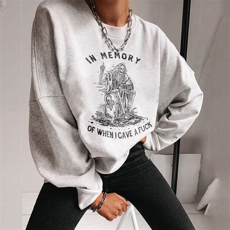 In Memory Of When I Gave A Fuck Printed Skeleton Casual Sweatshirt