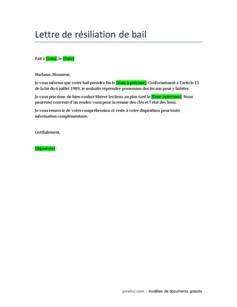 Lettre De R Siliation De Bail Doc Pdf Page Sur