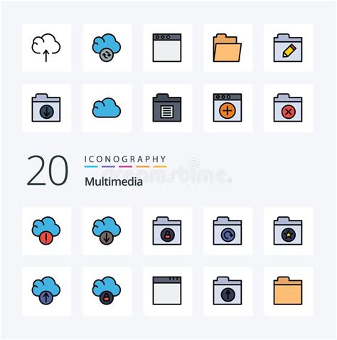 20 Multimedia Line Filled Color Icon Pack Like Upload Cloud Lock Star