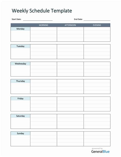 Simple weekly schedule template in word