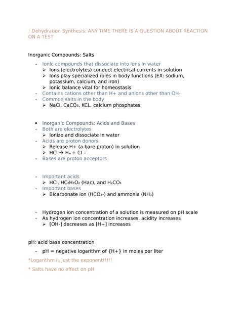 Biochem 2 For Anatomy Dehydration Synthesis Any Time There Is A