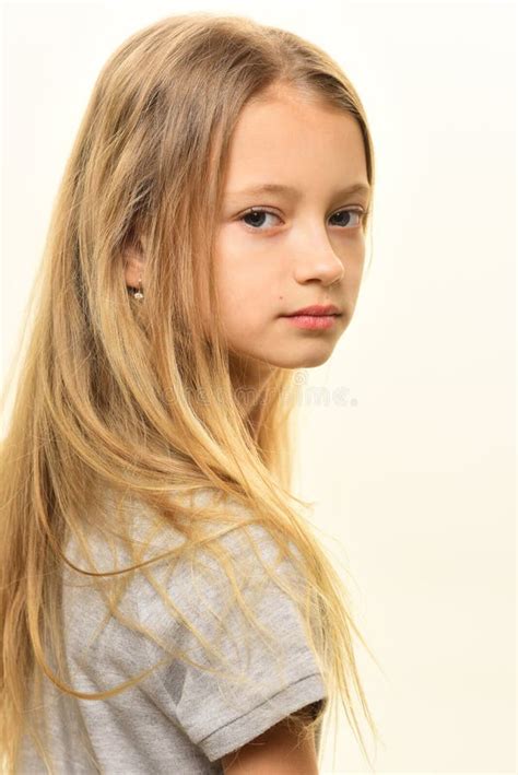 Small Blonde Small Blonde Girl Isolated On White Small Girl With Long Blonde Hair Stock Photo
