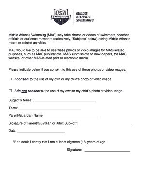 Fillable Online Maswim Photo Release Form Middle Atlantic Swimming