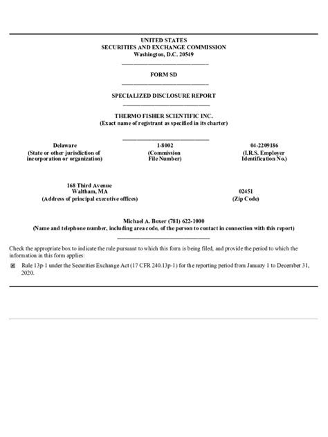 Fillable Online Thermo Fisher Scientific Inc Form Sd Specialized