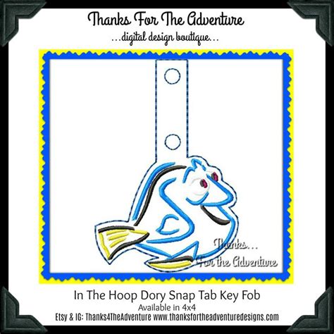 ITH in the Hoop Dory From Finding Nemo Sketch Snap Tab Key Fob Digital ...