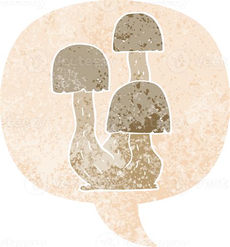 Cartoon Mushroom With Speech Bubble In Grunge Distressed Retro Textured Style 40199434 Png