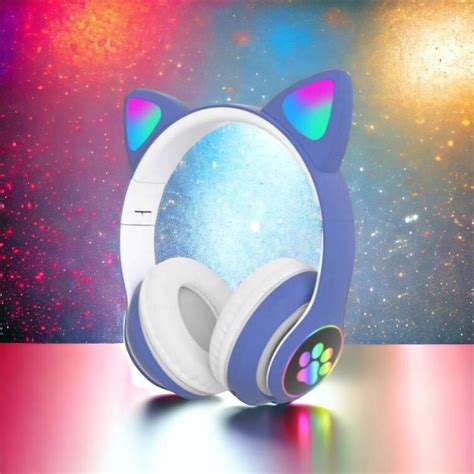Наушники с ушами кота CAT STN-28 синие | Наушники с кошачьими ушками ...