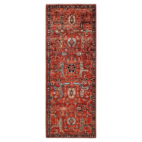 One Of A Kind Hand Knotted Traditional Tribal Serapi Orange Area Rug