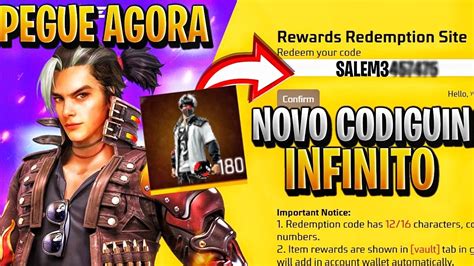 NOVO CODIGUIN INFINITO FREE FIRE COMO PEGAR O NOVO CODIGUIN DO