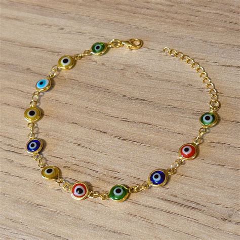 Pulseira Olho Grego Coloridos Folheada A Ouro 18k Elo7