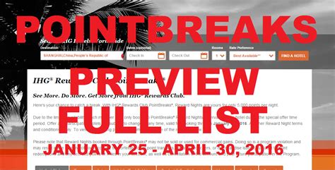 PREVIEW IHG Rewards Club PointBreaks January 25 April 30 2016 FULL