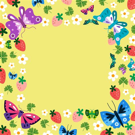 Mariposas Y Flores En Concepto De Borde Cuadrado Vector En