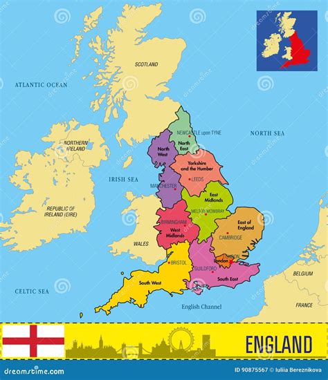 Mapa Pol Tico De Inglaterra Regi Es E Seus Capitais Ilustra O Do