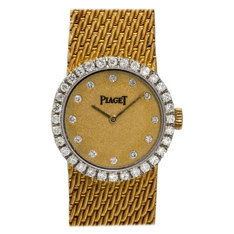 Piaget 18 Karat Yellow Gold Vintage Manual Ladies Watch With Diamond Bezel At 1stdibs