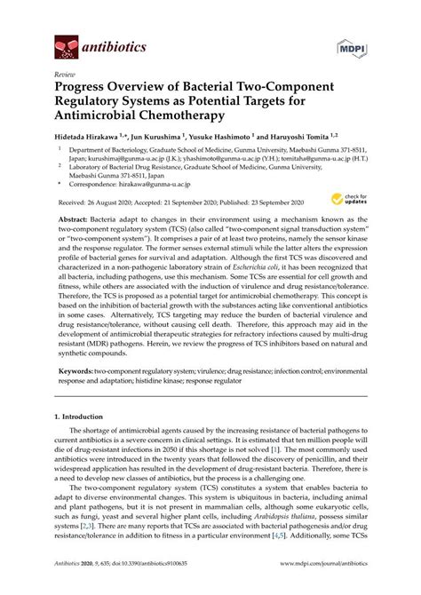 Progress Overview Of Bacterial Two Component Regulatory Systems As