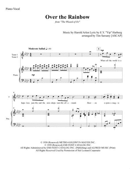 Over The Rainbow From The Wizard Of Oz Arr Tim Sarsany Sheet Music