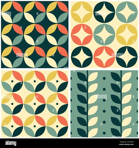 60s And 70s Retro Vector Seamless Pattern Set Of Four Vintage Style Mid Century Modern Tiled