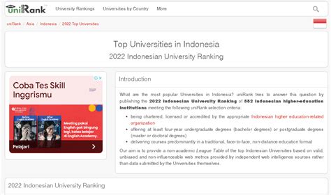 100 Universitas Terbaik Di Indonesia Versi UniRank 2022 Kampusindo