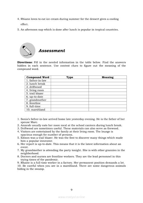 English Module Lesson Inferring The Meaning Of Compound Words