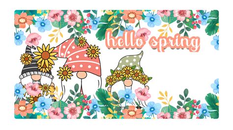 Hello Spring Gnome Floral Border Colored Hello Spring Gnome Spring