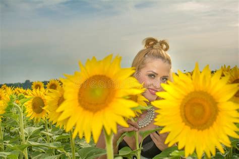 Naked Woman Surrounded By Sunflowers Stock Image Image Of Outdoors