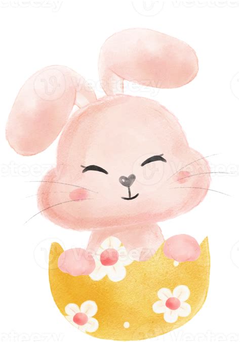 Cute Sweet Kawaii Happy Smile Baby Bunny Rabbit Watercolour Cartoon Kid