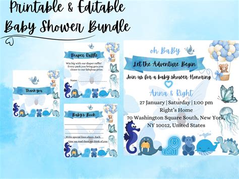 Editable And Printable Blue Themed Baby Shower Invitation Let The