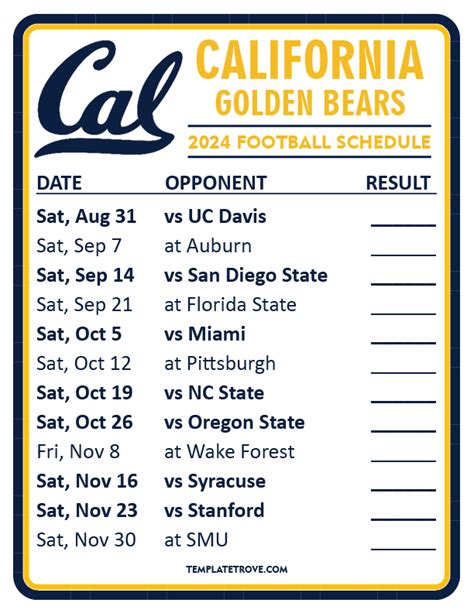 Printable 2024 California Golden Bears Football Schedule